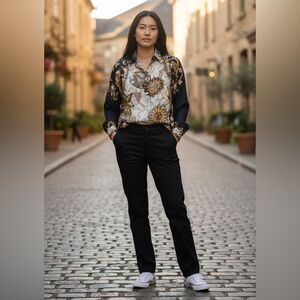 Ann Taylor Vintage Sun World Print Astrology Button Down Shaket Shirt S